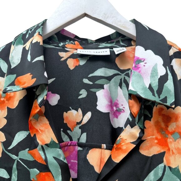 Susan Graver Satin Floral Blouse Size XL Black Long Sleeve Button up Top NWOT - Picture 6 of 12
